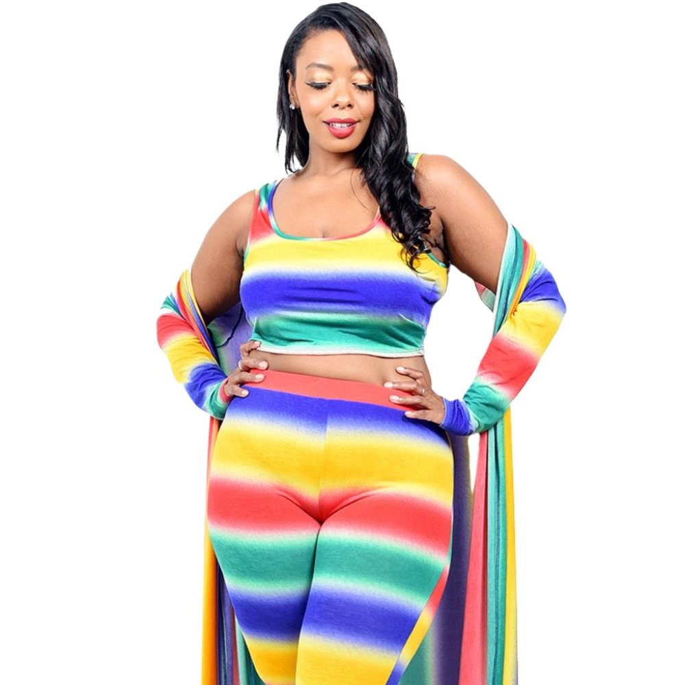(Brand New) Plus Size Leggings Set Clothing Pants Bottoms Crop Top Cardigan 3 - Picture 3 of 4